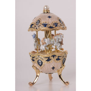 White Faberge Egg with Horse Carousel by Keren Kopal