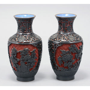 Pair of Antique Vintage Chinese Lacquer ware Vases