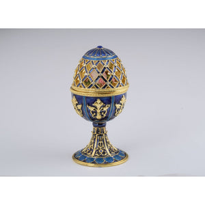 Golden Blue Faberge Style Egg with White Doves Trinket Box by Keren Kopal