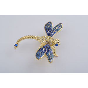 Golden Blue Dragonfly Trinket Box by Keren Kopal