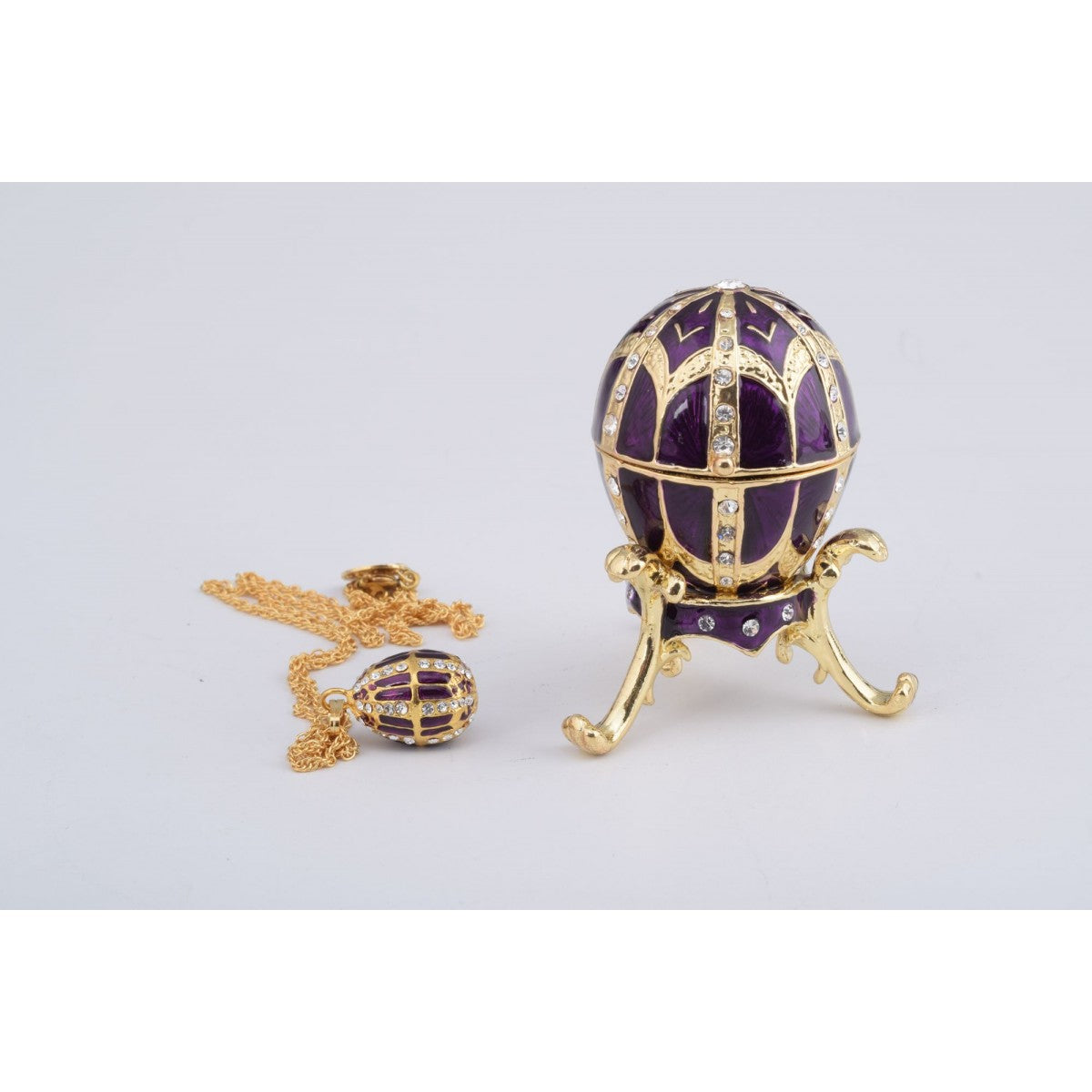 Purple Faberge Style Egg with an Egg Pendant Inside Trinket Box by Keren Kopal