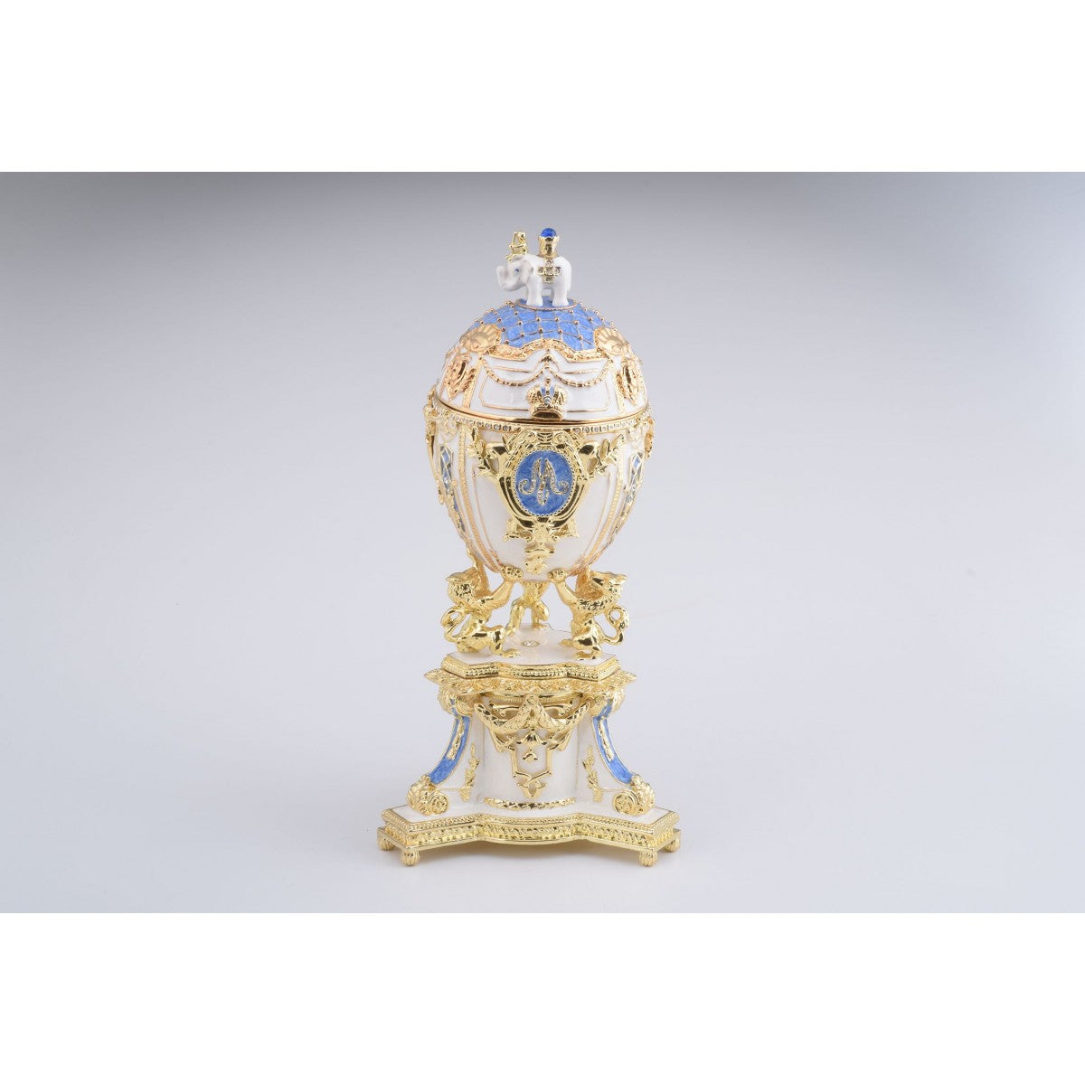 Royal Faberge Styled Egg with an Elephant on Top Trinket Box by Keren Kopal