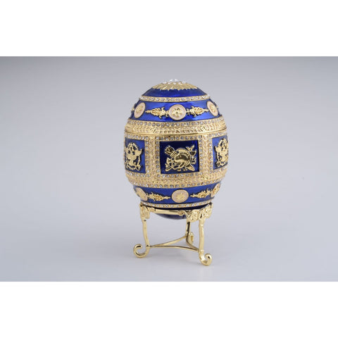 Golden Blue Faberge Styled Egg Trinket Box by Keren Kopal