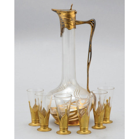 An art nouveau orivit gilt liquor set