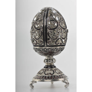 Silver & Black Faberge Egg with Silver Clock