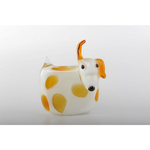 Glass Decoration of White Dog with Yellow Spots 