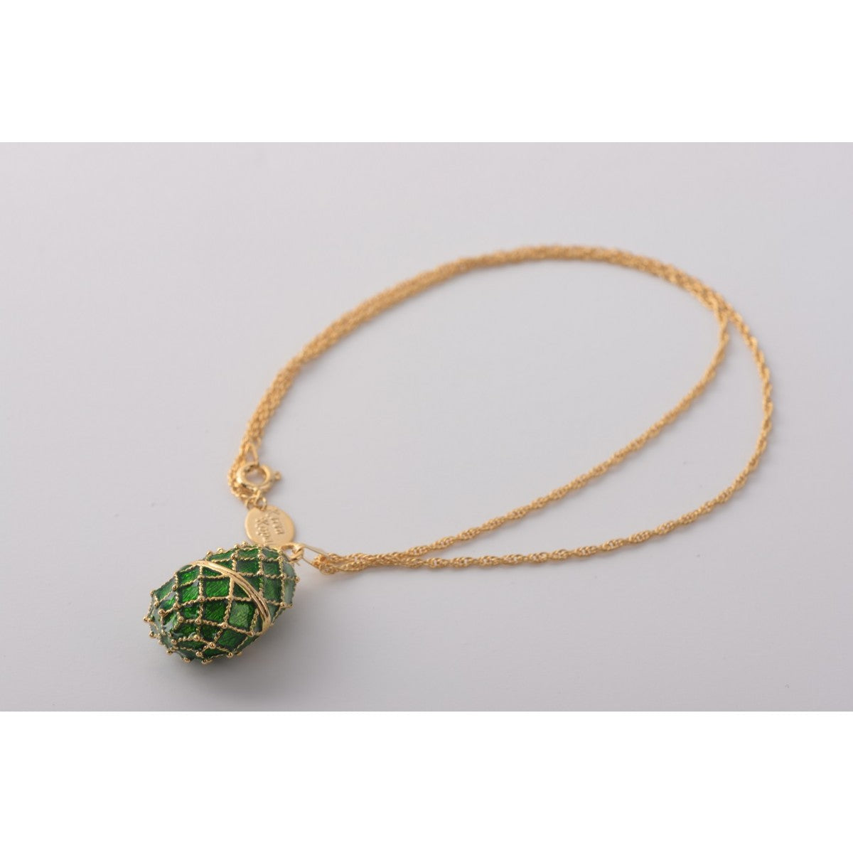 Dark Green Faberge  Egg Pendant Necklace