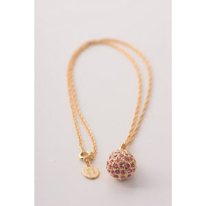 Gold with pink crystals Faberge Egg Pendant Necklace