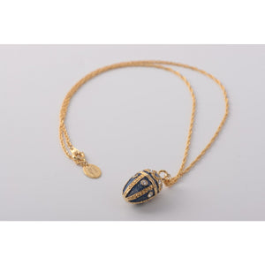 Blue & Gold Faberge Egg Pendant Necklace