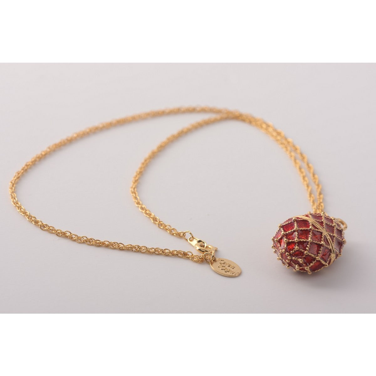 Red Faberge  Egg Pendant Necklace