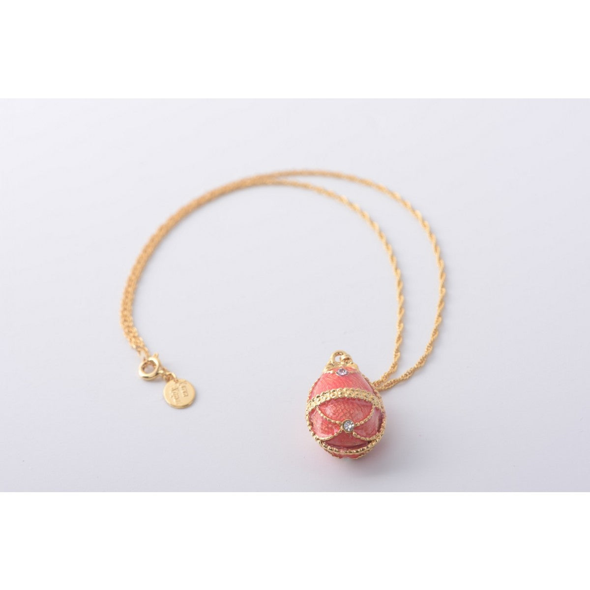 Coral Faberge Egg Pendant Necklace