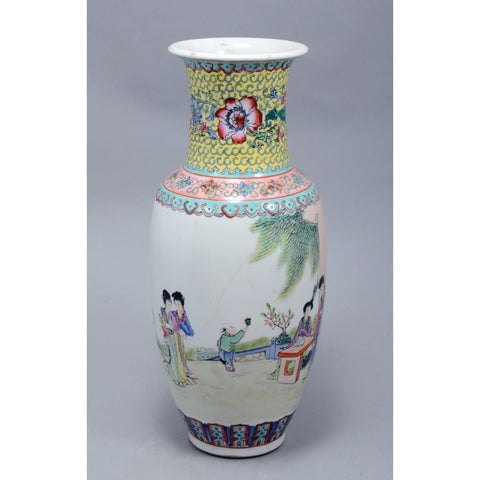 Chinese Porcelain Famille Rose Vase, Decorated with Flowers and Figures