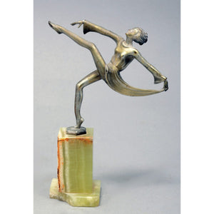 Art Deco Antique, Pewter Sculpture in the Form of a Dancer, Marble Base