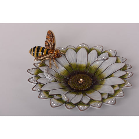 Flower Shaped Faberge Styled Plate with a Bee Trinket Box Handmade by Keren Kopal 