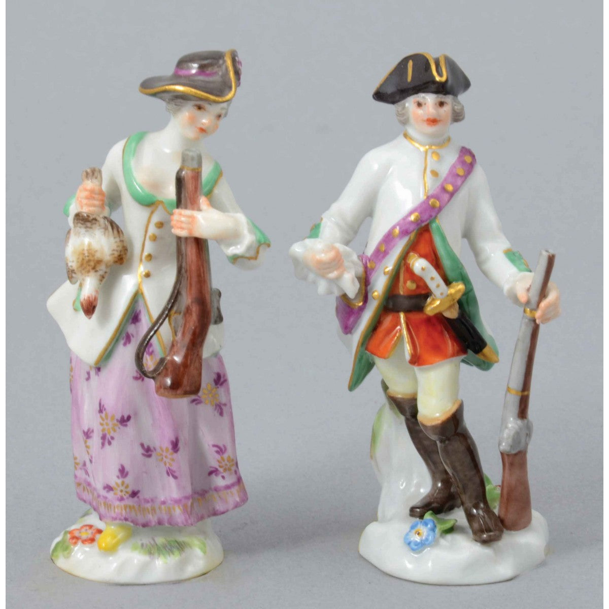 A Pair Of Miniature Meissen Porcelain Hunters