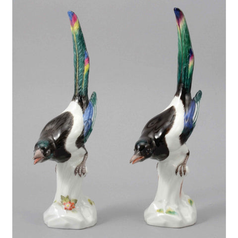 A Pair Of Meissen Porcelain Magpies