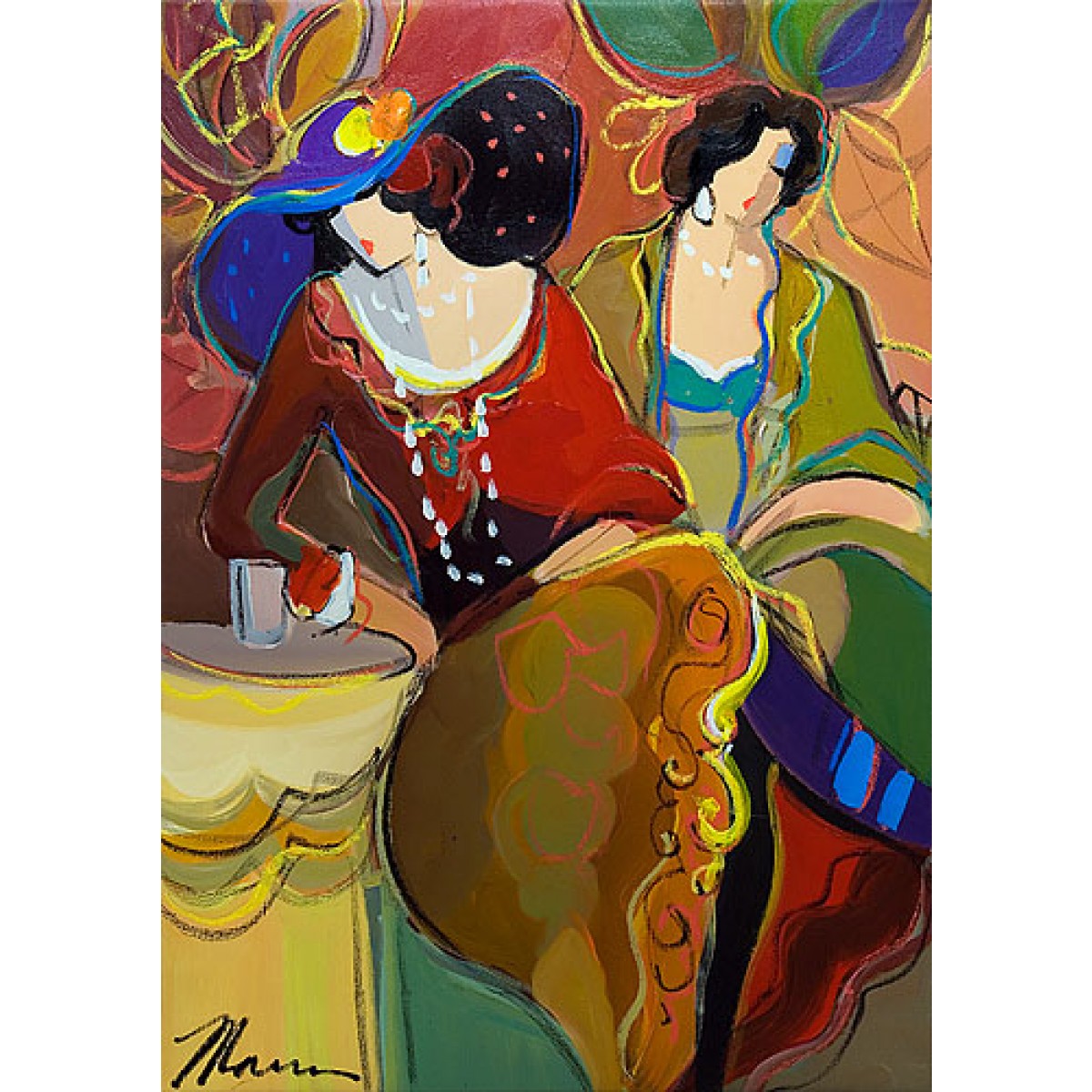 Two Women with Large Hats by Isaac Maimon