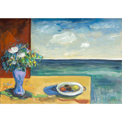 Fruit Plate and Flowers With an Ocean View By Michal Hacham