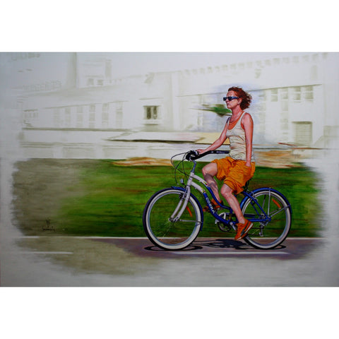 Woman Riding on Bicycle by Gustavo Valenzuela