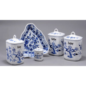 Antique European Porcelain Containers with Covers - Blue and White