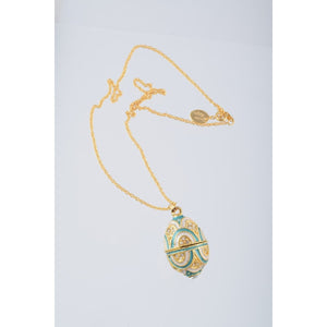 Gold & Blue Fabrege Egg Styled Pendant Necklace