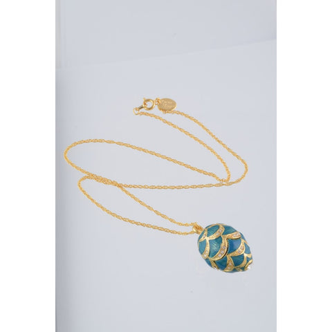 Blue & Gold Fabrege Egg Styled Pendant Necklace