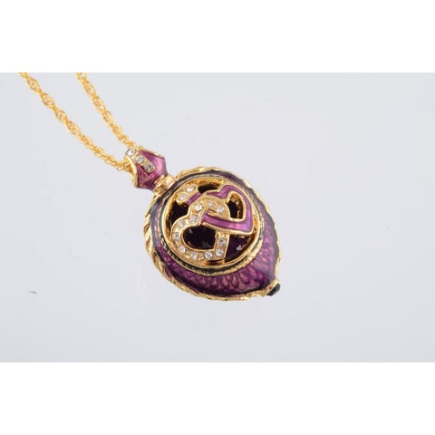 Purple Heart Fabrege Egg Styled Pendant Necklace
