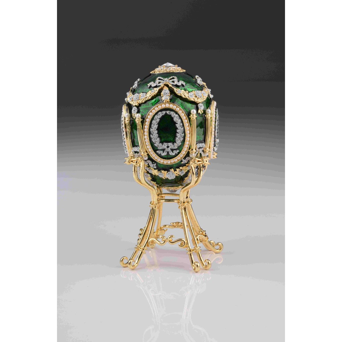 Green Faberge Egg with Swan Inside
